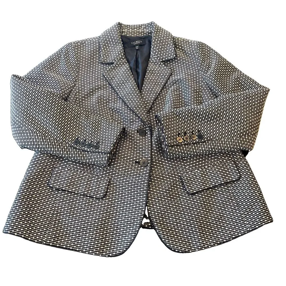 Talbots Black & White Dot Fully Lined Suit Jacket Women Sz 14W Petite Career